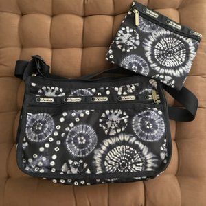 LeSportsac Deluxe Everyday bag; tye-dye print in navy & white